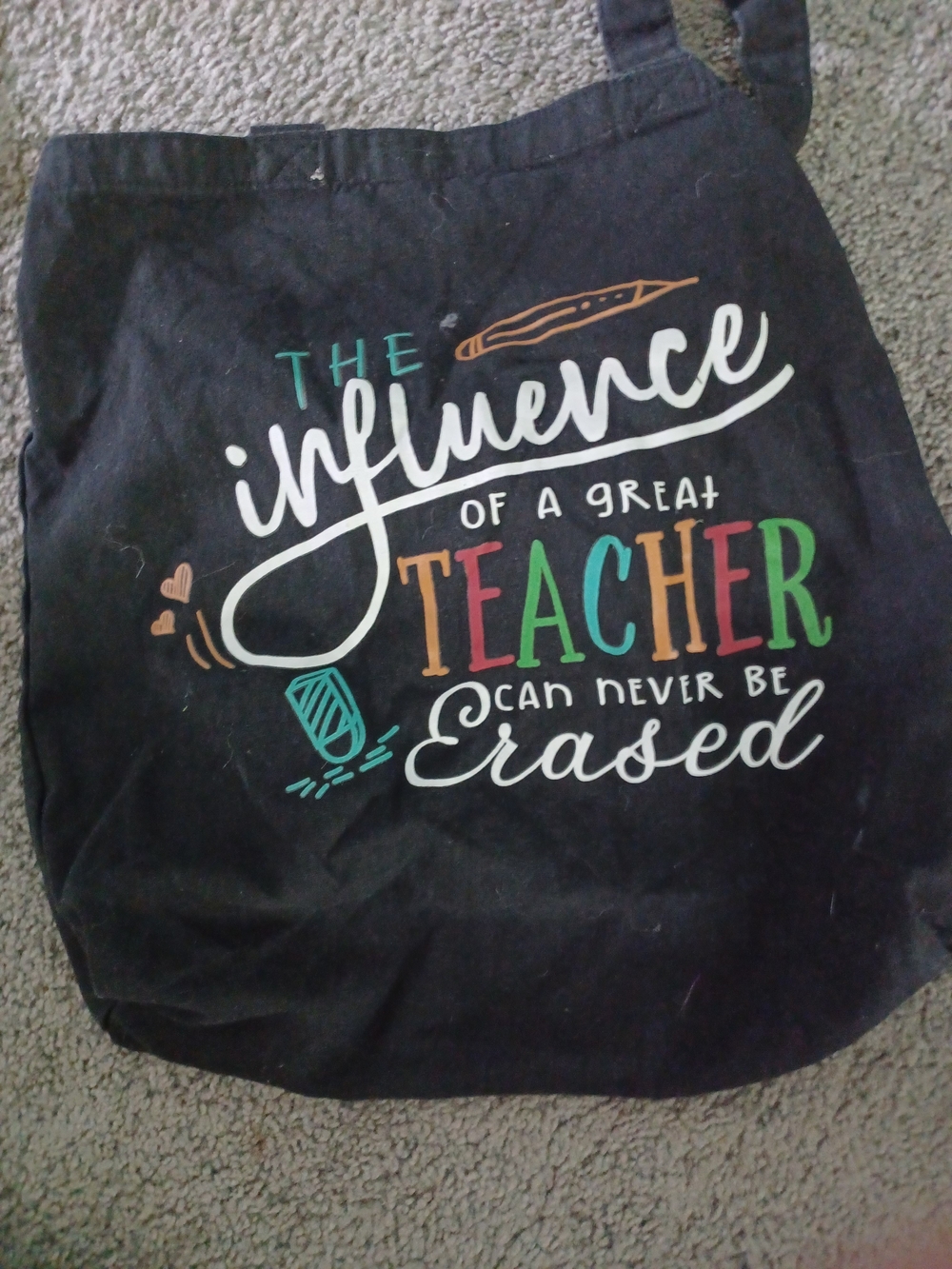 Source Unknown Black Canvas Tote with Multicolor 'Teacher' Print